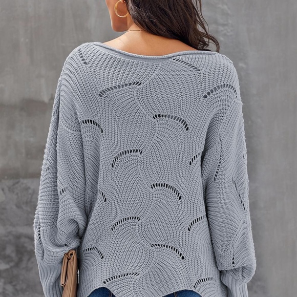 HP1/12💝Baby  blue open wave weave batwing sweater - Picture 4 of 5